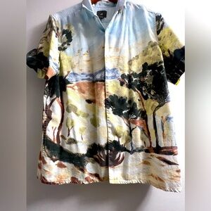 H&M Resort Shirt Button Down Paint Landscape Print Medium